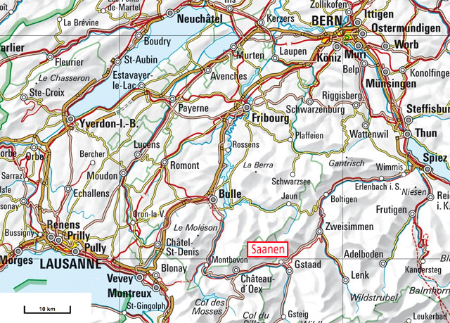 Karte des Gebiets Lausanne-Bern
